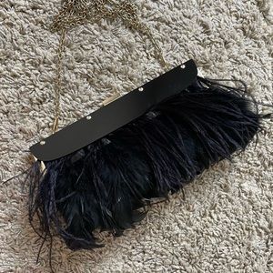 Black Feather Chain-Strap Clutch